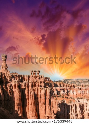 Wonderful Bryce Canyon landscape in summer season with colourful sky.
