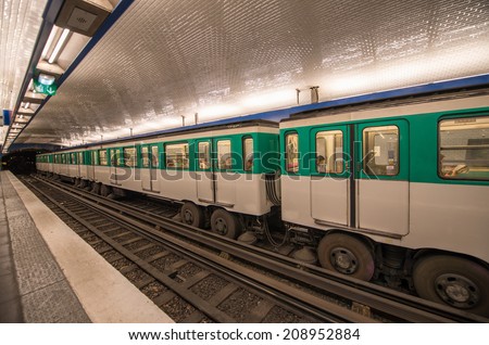 Metro train in Paris. Underground parisian scene - France.
