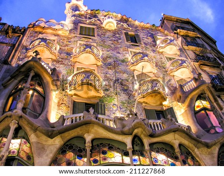 BARCELONA, SPAIN - MAY 24: Casa Batllo Facade. The famous building designed by Antoni Gaudi is one of the major touristic attractions in Barcelona. May 24, 2005 in Barcelona, Spain.