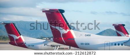 AYERS ROCK, AUSTRALIA - JULY 15: Aircrafts of the Qantas fleet at Ayers Rock Airport on July 15, 2010. Qantas is Australia\'s largest airline