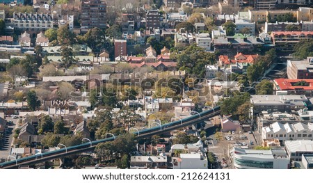 Sydney, Australia. Aerial view of outside sector of city subway.