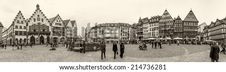 FRANKFURT, GERMANY - SEPTEMBER 25, 2013: People on Roemerberg square in Frankfurt, Germany. Frankfurt is the fifth-largest city in Germany, with a population of 687,775