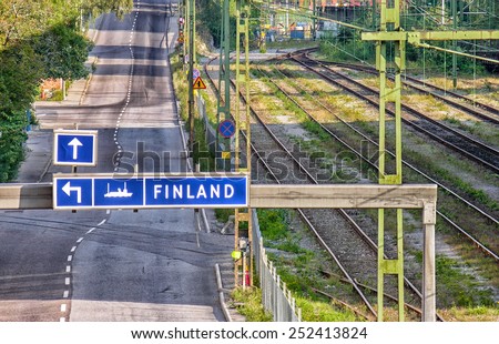 Ferry to Finland, street sign in Sweden.