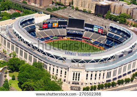 NEW YORK CITY - MAY 22, 2013: Yankee Stadium, aerial view. Home of the Yankees it is situated in the Bronx and can host 50000 for Baseball Games