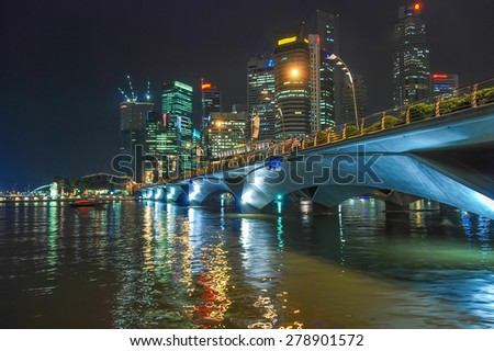 Singapore night skyline.