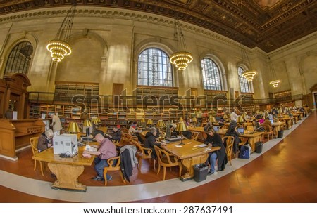 NEW YORK CITY - FEB 10: People study in the New York Public Library on February 10, 2012 in Manhattan, New York City. New York Public Library is the third largest public library in North America