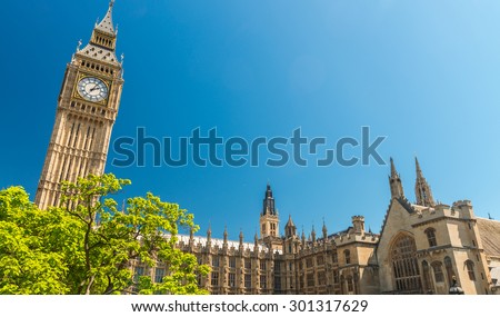 London, UK. Houses of Parliament on a beautiful summer day.