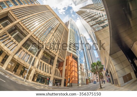 Sydney skyscrapers, view from street level.