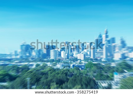 Blurred view of Sydney skyline.