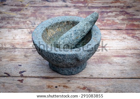 Granite Mortar and Pestle on wood table