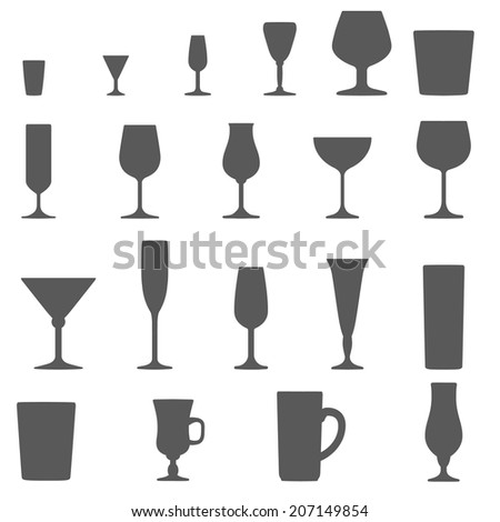 monochrome alcohol glasses vector silhouette set