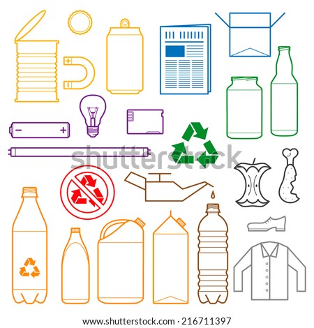 vector outlines icons for separate collection of waste vector outlines icons for separate collection of waste