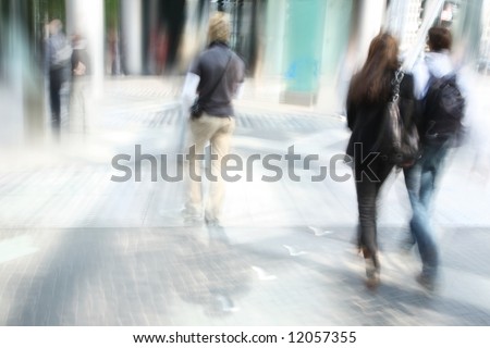 young people walking in the modern downtown