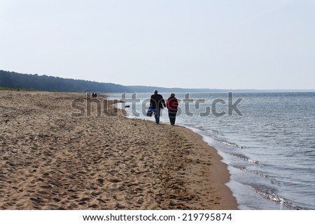 Elderly couple walking by the sea