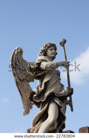 stock photo famous Bernini angel sculpture on San Angelo bridge in Rome