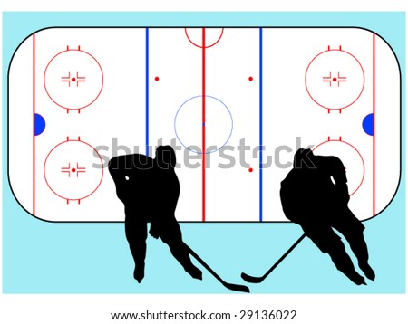 hockey players in action and hockey playground vector illustration