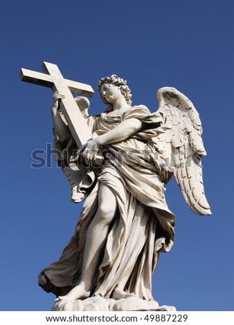 famous Bernini angel sculpture on San Angelo bridge in Rome,Italy