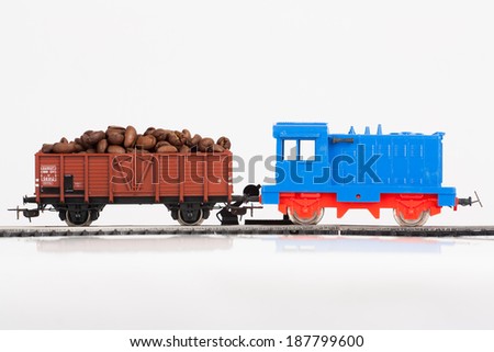 Pictured items of a toy railroad.