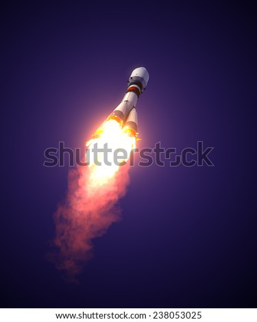 Carrier Rocket Takes Off. 3D Scene.