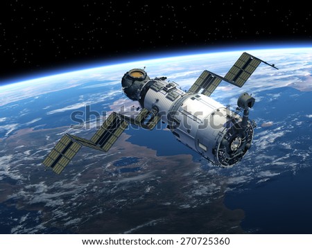 Space Station Deploys Solar Panels. 3D Scene. Elements of this image furnished by NASA.