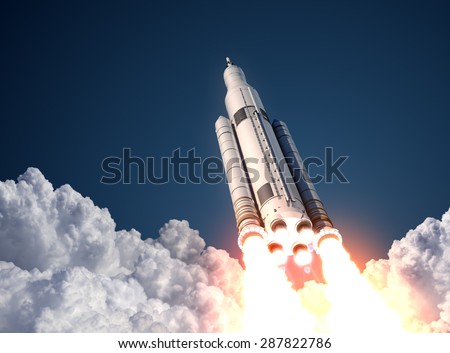 Space Launch System Takes Off. 3D Scene.