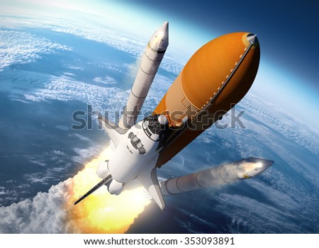 Space Shuttle Solid Rocket Boosters Separation. 3D Scene.