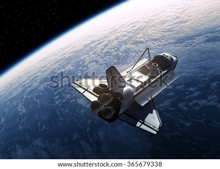 Space Shuttle In Space. 3D Scene.