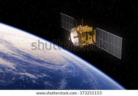 Satellite Orbiting Earth. 3D Scene.