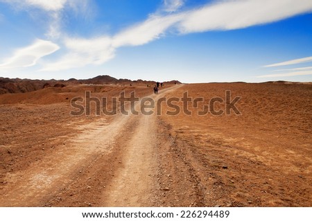 Road through the desert to Charyn canyon in Kazakhstan