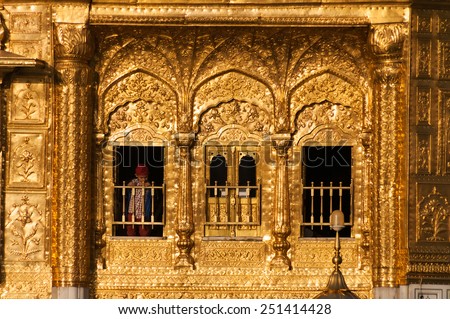 AMRITSAR, INDIA, DEC - 7, 2014: Windows of Golden Temple (Harmandir Sahib also Darbar Sahib). Golden Temple is the holiest Sikh gurdwara located in the city of Amritsar, Punjab, India.