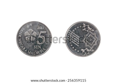 Five Malaysia cents coin isolated on white background