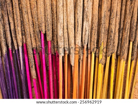 Colorful incense stick. Lavender, Rose, Patchouli, Sandal