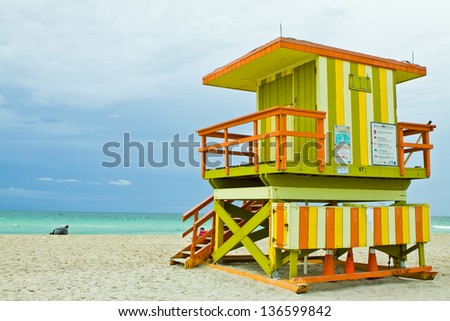 Lifeguard Tower South Beach Lifeguard tower on a cloudy morning at South Beach, Miami Florida