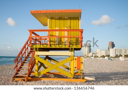 South Beach 8th street Lifeguard Tower.  Early morning pic of lifeguard station across from 8th street and Ocean Drive at South Beach.