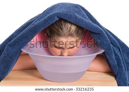 sinuses in head. with a towel over her head