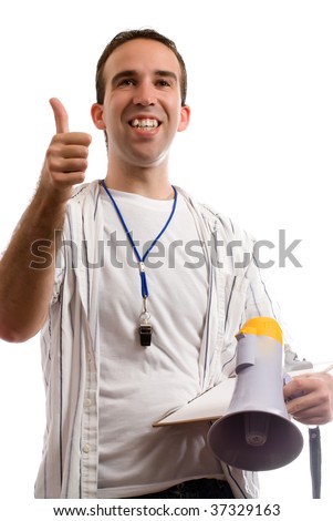 real young thumbs. teens with bras stock photo : A young coach is giving his team a thumbs up, while holding