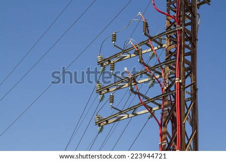 Detail of a distribution tower of the power grid