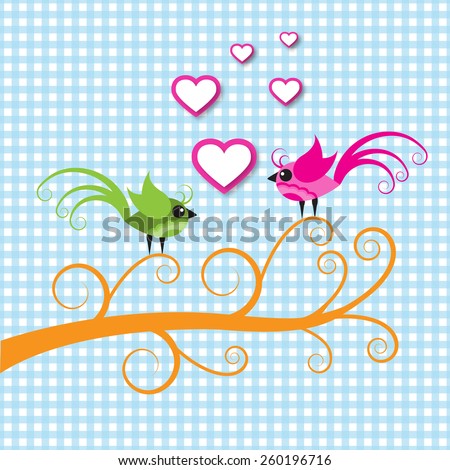 birds colorful set cute card in love and blue background