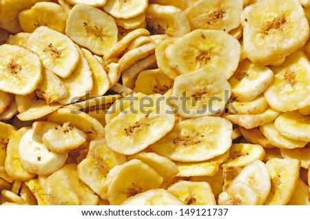Banana slices, slices of fresh ripe bananas by dehydration