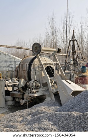Industrial cement mixer in the site