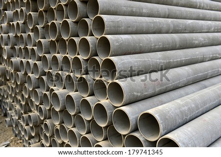 Clay pipes stacked in a warehouse