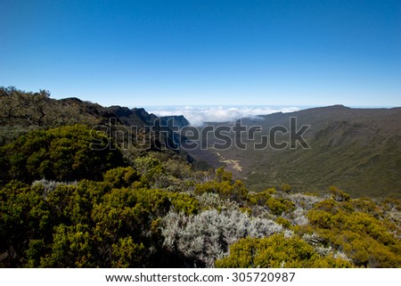 Mountain Landscape above the clouds at Reunion Island