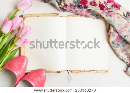 Feminine background with pink tulips