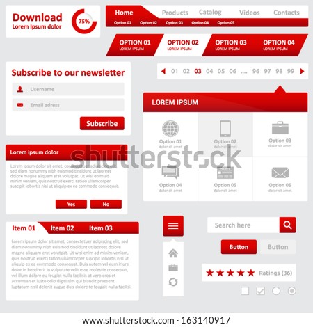 Website Elements Design Template For Your Web Page Red And White Color Download Web Page Menu Templates