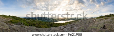 Mt. Desert Island, Acadia National Park, Maine, Panorama  on top of Cadillac Mountain