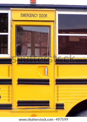 Yellow school bus door.