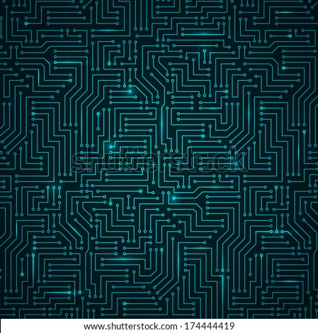 Futuristic Shining Dark Blue Technology Background Ã?Â¢?? Printed Circuit Board Seamless with Pattern in Swatches