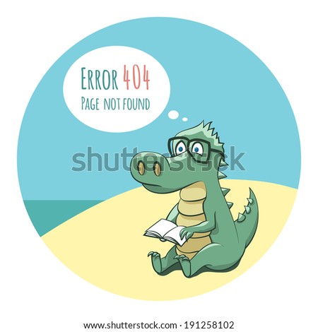 Crocodile With a Book Funny Error 404 Page Illustration Crocodile With a Book Funny Error 404 Page Illustration