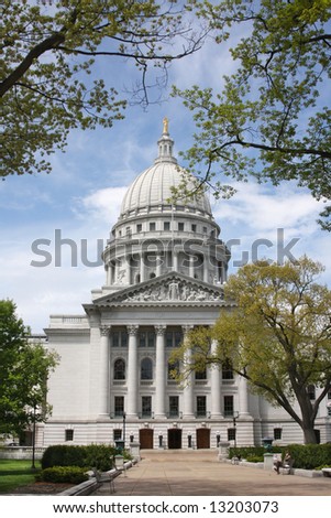 The state capitol building of Wisconsin, located in Madison, Wisconsin.