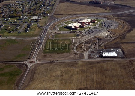 Aerial view of new High School complex and road system